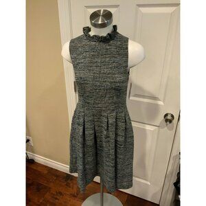 Ganni Speckled Gray Fit & Flare Dress w/ Ruffle Collar, Size Small
